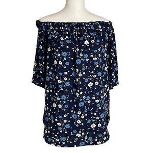 MICHAEL Kors Blue Floral Off The Shoulder Blouse XS